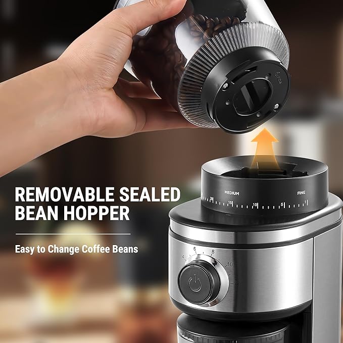 AYCHIRO Coffee Grinder, Electric Conical Burr Grinder with 30 Grind Settings for 2-12 Cups, Adjustable Burr Mill for Home Use