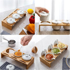 MyGift 10 Pcs Sauce Serving Dish, Hosting Party Essentials Host Gift, 3 Ceramic Ramekin Chip Dip Bowls with Lids & Spoons, Premium Bamboo Server Tray, Condiment Pot Entertaining