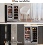 Ca'Lefort 30 Inch Wine and Beverage Refrigerator, 80 Can and 33 Bottle French Door Wine Refrigerator 36-72°F, 3 LED Wine Fridges with Glass Door, Built-in or Freestanding for Home/Kitchen (6.00 cu.ft)