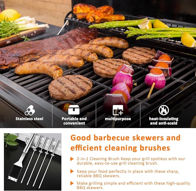 5-Piece BBQ Grill Accessories Set | Ultimate Grilling Tools for Men - Heavy Duty Stainless Steel BBQ Utensils Kit with Aluminum Case & Grill Brush for Dad (5pcs)