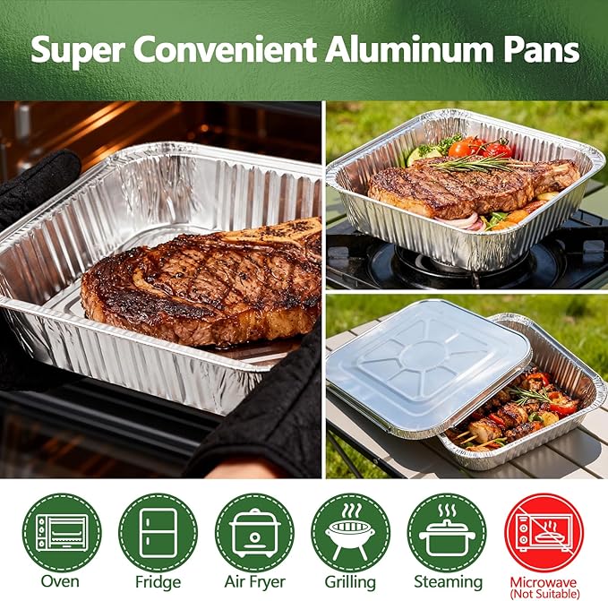 Thickened 20 Pack Heavy Duty Aluminum Pans with Lids, 8x8 Square Disposable Aluminum Baking Pans, Small Foil Pans with lids for Cooking, Meal Prep, Catering, Events, Carton Packaging