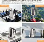 12 Cup 600ml Moka Pot Stainless Steel Espresso Coffee Maker Stovetop Coffeemaker Italian Classic Style Brewing Greca Cafe Mocha Machine for Cafeteras Lover Camping Travel and Home Use 20oz
