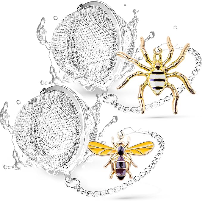 Tea Infuser 2 pcs TeaSanavie Tea Strainer Handmade Honey Bee & Spider Loose Leaf Tea Steeper Tea Ball with Bee Charm Pendant Tea Infusers for Loose Tea