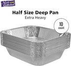 Aluminum Pans Half Size, 9X13, Extra Heavy Duty Disposable Foil Pans For Baking (10 Pack) Roasting & Chafing, Deep Tin Foil Bakeware, Steam Table Tray, Cookware, Food Prepping, Cake & Oven Pan