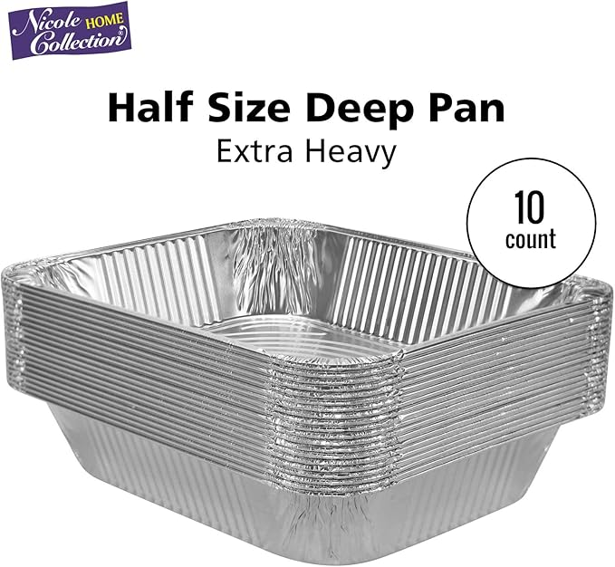 Aluminum Pans Half Size, 9X13, Extra Heavy Duty Disposable Foil Pans For Baking (10 Pack) Roasting & Chafing, Deep Tin Foil Bakeware, Steam Table Tray, Cookware, Food Prepping, Cake & Oven Pan