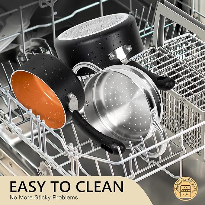 MICHELANGELO Nonstick Sauce Pan with Lid, 1QT & 2QT Ceramic Saucepan Set with Steamer, Small Copper Saucepans Set, Multipurpose Sauce Pots for Cooking, PFAS-FREE, Dishwasher Safe