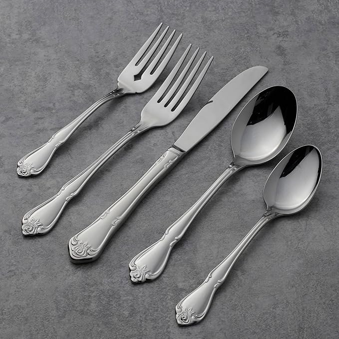 Oneida B552004C True Rose Everyday Flatware Dinner Spoons, Set Of 4, 6.75" L x 1.6" W