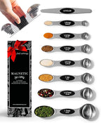 Stanless Steel Magnetic Measuring Spoons Set with Leveler - 8-Piece Heavy Duty Metal, Dual Sided, Stackable, BPA Free, Stainless Steel Measuring Spoons for Dry & Liquid Ingredient - Fits in Spice Jars