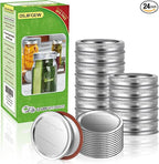 Canning Lids and Rings Regular Mouth, 24Pcs Split Type Metal Mason Jar Lids with Bands for Regular Mouth Ball, Kerr Jars - Food Grade with Silicone Airtight Seal Premium Small Canning Lids