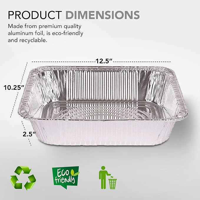 Stock Your Home Aluminum Pans 9x13 Disposable Foil Baking Pans (Pack Of 100) - Half Size Steam Table Deep Pans - Tin Foil Pans Great for Cooking, Heating, Storing, Prepping Food