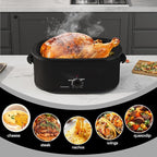 20Qt Roaster Oven Buffet with Self-Basting Lid, 1450W Stainless Steel Electric Turkey Roaster Oven with Cool-Touch Handles, Removable Pan and Rack, Black