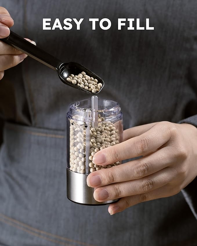 FORLIM Electric Salt and Pepper Grinder Set, Upgraded Washable, Batteries Powered Automatic One-Handed Operation with LED, Adjustable Coarseness Pepper and Salt Grinder Refillable, Stainless Steel