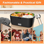 COZYEXPERT Electric-Lunch-Box-Heated-Food-Warmer 100W Heating Lunchbox for Adults 1.8L Portable Food Heater for Work/Car, 12V/24V/110-230V Lonchera Eléctrica Portátil with Fork Spoon (Black)