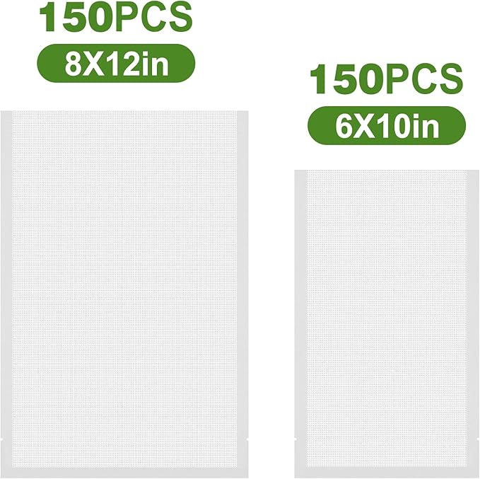 Moretoes 300pcs Vacuum Sealer Bags, 150pcs Quart 8" x 12" and 150pcs Pint 6" x 10", BPA Free, Pre-cut Commercial Grade Vac Bags for Food Storage, Meal Prep or Sous Vide