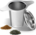 Extra Fine 18/8 Stainless Steel Tea Infuser Mesh Strainer with Large Capacity & Perfect Size Double Handles for Hanging on Teapots, Mugs, Cups to Steep Loose Leaf Tea and Coffee