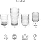 Beaded 14 oz Durable Acrylic Wine Glasses, Shatter-Resistant and Dishwasher-Safe Indoor/Outdoor Drinkware, Glass for Wine, Sangria, and Spritzers - Sea Green - Set of 6