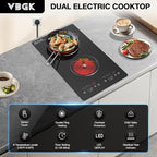 VBGK Electric Cooktop,110V 2100W 2 Burner Electric Cooktop,Countertop and Built-in Stove top with 9 Power Levels,Child Safety Lock, Timer, LED touch control,Overheat Protection