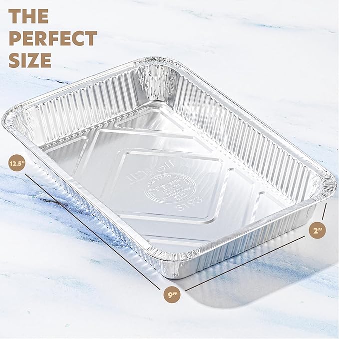 PLASTICPRO 25 Pack Aluminum Pans 12.5'' x 9" Disposable Pans with Covers Heavy Duty 4 lb Foil Pans for Baking and Cooking