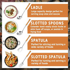 Pleafind 4-Pcs Cooking Utensils Set, Stainless Steel Kitchen Utensils with Wooden Hanlde, Kitchen Essentials Set Include Wok Ladle, Slotted Spoon, Wok Spatula and Slotted Spatula, Dishwasher Safe