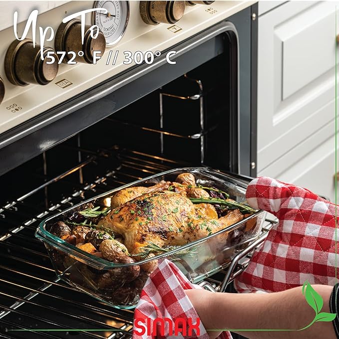 Simax Large Glass Casserole Dish, Oven Safe Cookware With Lid, Oblong Covered Glass Dish For Baking, Serving, Cooking, Microwave and Dishwasher Safe Bakeware, 3 Quart Capacity
