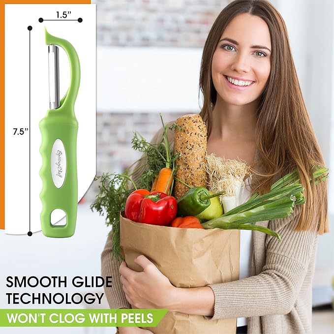 Spring Chef Premium Green Swivel Vegetable Peeler Set of 2, Stainless Steel Apple Peeler for Kitchen with Soft Grip Handle, Dishwasher Safe, Perfect for Potato, Carrot, Veggie, Fruit, Apple, Mango