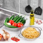 E-far 5-Quart Stainless Steel Colander, Micro-Perforated Metal Colander Strainer with Handle for Kitchen/Draining Pasta/Rinsing Vegetables Fruits, Heavy Duty & Dishwasher Safe - 11 Inches