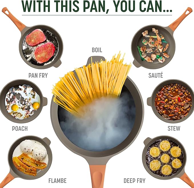 Goodful All-in-One Pan, Multilayer Nonstick, High-Performance Cast Construction, Multipurpose Design Replaces Multiple Pots and Pans, Dishwasher Safe Cookware, 11-Inch, 4.4-Quart Capacity, Terracotta