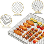 Air Fryer Basket Tray Replacement with Cuisinart TOA-60 TOA-65 TOA-70 air fryer toaster oven, 12.4 * 11''Steel Basket and Wire Rack Mesh Basket Accessories Parts, Dishwasher Safe