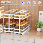 Mustorn Pull Out Spice Rack Organizer for Cabinet, 2 Tier Metal Slide Out Seasoning Organizer and Storage Heavy Duty Vertical Spice Rack Shelf Pullout for Kitchen Cabinets No Drilling(1 Pack, White)