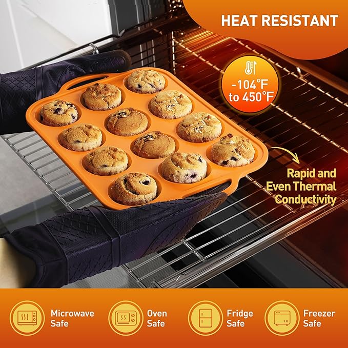 2 Packs 12 Cups Silicone Muffin Pan with Metal Reinforced Frame Regular Size Cupcake Pan Tray Egg Bites Silicone Cookie Molds Muffin Tin Tart Pans Baking Set for Easter Christmas holiday Cookie