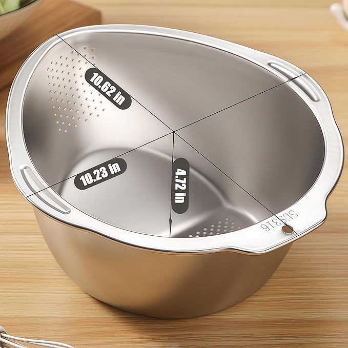 Rice Washer Strainer Bowl Quinoa Washing Bowl Stainless Steel Colander Versatile Side Drainers for Cleaning Rinsing Fruits, Vegetables, and Beans - Multifunctional Drain Basket
