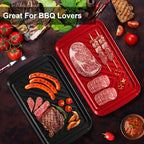 LEHAHA Grilling Prep Trays, Melamine BBQ Prep and Serving Platters and Tray for Outdoor Entertaining, Large Food Serving Trays, Set of 2, 17.2" x 10.5",Great for Grilling Lovers,Black and Red