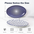 Selamica Serving Platters Ceramic, 12 Inch Serving Dishes for Party Entertaining, Oval Serving Plates for Sandwich, Appetizer, Fruit, Microwave Dishwasher Safe, Set of 4, Vintage Blue