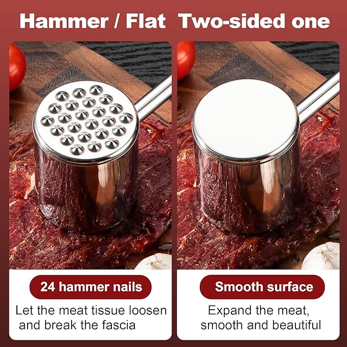 Meat Tenderizer 304 Stainless Steel Heavy Meat Hammer Tool and Hand-Held Meat Tenderizing Needle Tool can Tenderize Steak, Chicken, Fish, Pork, Beef and Veal Easily