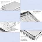 Roasting Pan Heavy Duty Stainless steel Turkey Pans for Oven,Toaster Oven Tray Pans with cooling rack,Hotel Pan, Barbeque Grill Pan,Deep Edge,Mirror treatment, Dishwasher Safe (14"x10.4"x2.8")
