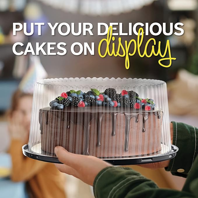 9" Plastic Disposable Cake Containers Carriers with Dome Lids and Cake Boards | 5 Round Cake Carriers for Transport | Clear Bundt Cake Boxes/Cover | 2-3 Layer Cake Holder Display Containers