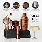 BARE BARREL® Mixology Bartender Kit Bar Set | 14-Piece Cocktail Shaker Set | Martini Barware Mixing Tools for Home Bartending | Incl. 35 Recipe Cards | Gift Set (24oz Cobbler Shaker, Copper/Black)