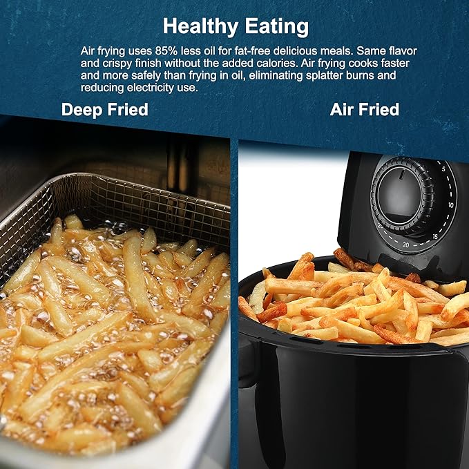 Elite Gourmet EAF-0201 Personal Compact Space Saving Electric Hot Air Fryer Oil-Less Healthy Cooker, Timer & Temperature Controls, 1000W, 2.1 Quart, Black