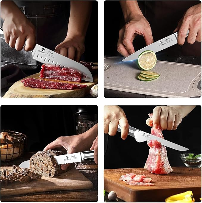 imarku Knife Set, 16PCS High Carbon Stainless Steel Kitchen Knife Set with Block Ultra Sharp Knife Block Set, Japanese Knife Set with Dotted Non-slip Ergonomic Handle, Best Gifts