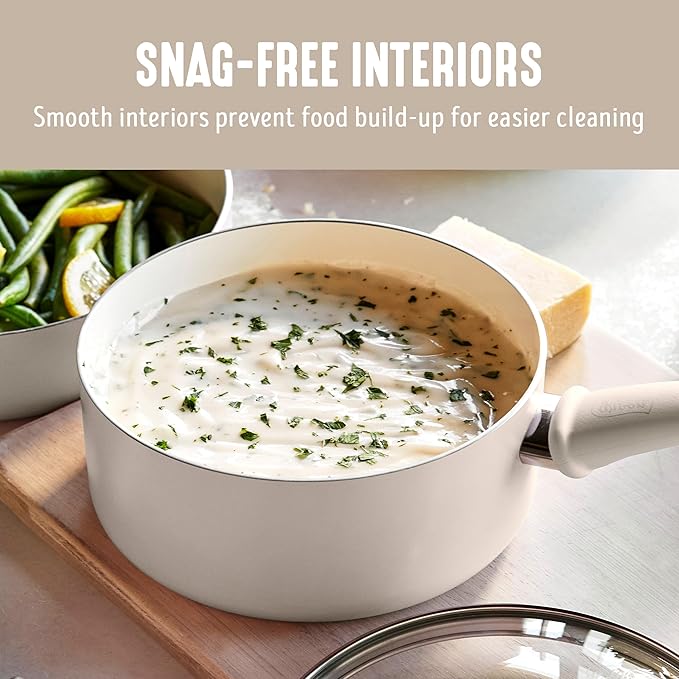 GreenLife 2.5QT Nonstick Saucepan with Glass Lid, Soft Grip, PFAS-Free Ceramic, Multipurpose Chef Pan, Milk & Sauce Cooking Pot, Dishwasher & Oven Safe to 350˚F, Stay-Cool Handle, Taupe