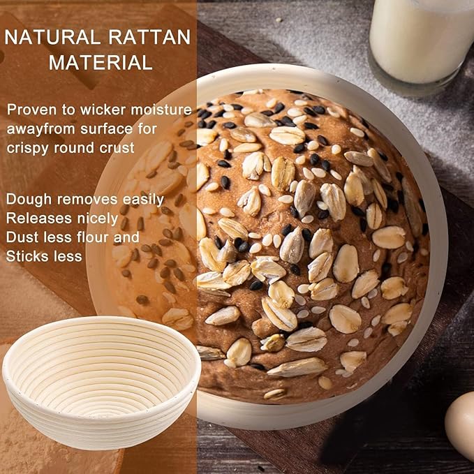 Dimpola Banneton Bread Proofing Basket - 9 inch Banneton Basket Set of 2 Sourdough Proofing Basket Round Proofing Bowls Handmade Rattan Baskets and Liners
