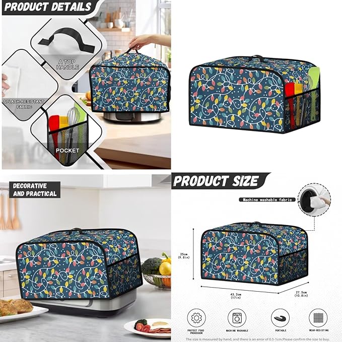 String Lights Blender Slow Cooker and Toaster Cover 4 Slice Machine Washable Kitchen Christmas Decor for Stand Mixer, Coffee Maker & Microwave Anti Dust 3PCS