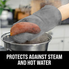 BPA-Free Soft Silicone Oven Mitts - Ultra Heat Resistant Oven Mitts with Thick Cotton Liner - Long Slip Resistant Pot Holders, Flexible Oven Gloves - Gray 13.7"