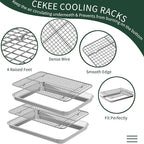 Small Baking Sheet with Rack Set [2 Cookie Sheets + 2 Baking Racks], CEKEE Stainless Steel Small Baking Pan and Grill Rack - Rust & Warp Resistant & Nonstick, Size 9.33 x 6.96 x 1 Inch