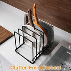 Space-Saving Kitchen Organizer Rack - 5-Slot Heavy-Duty Cutting Board and Bakeware Holder, Rust-Resistant with Anti-Slip Feet for Countertop or Cabinet Storage - 2 pack
