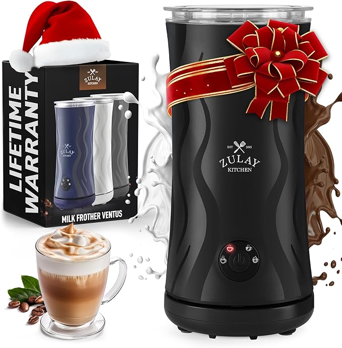 Zulay 4-in-1 Milk Frother and Steamer - Automatic Hot and Cold Foam Maker with Auto Shut Off & Temperature Control for Coffee, Latte, Cappuccino, Hot Chocolate - Black