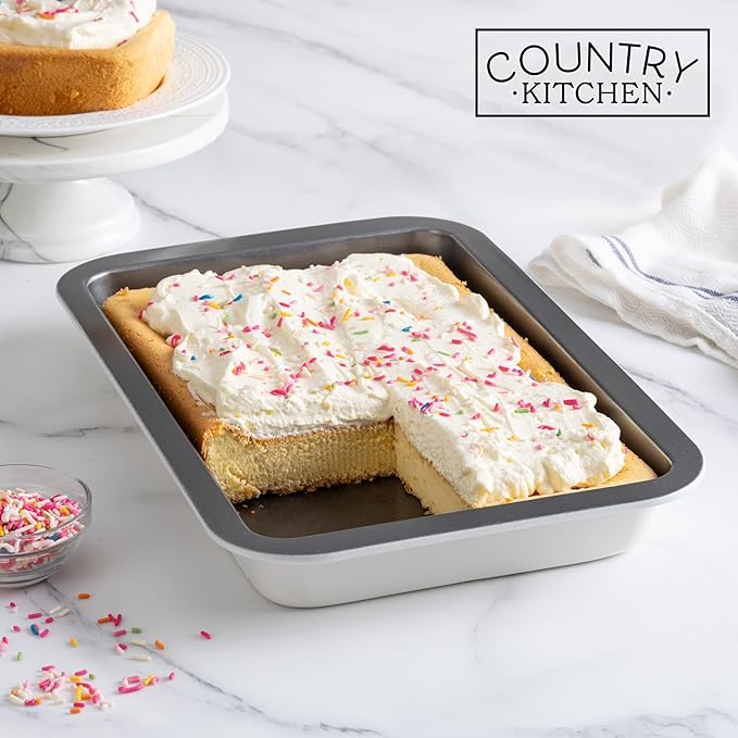Country Kitchen Baking Pans Set - 10 Piece Non-Stick Cake Pans with Carry Lids for Easy Storage & Travel, Perfect for Parties - Stackable, Cream