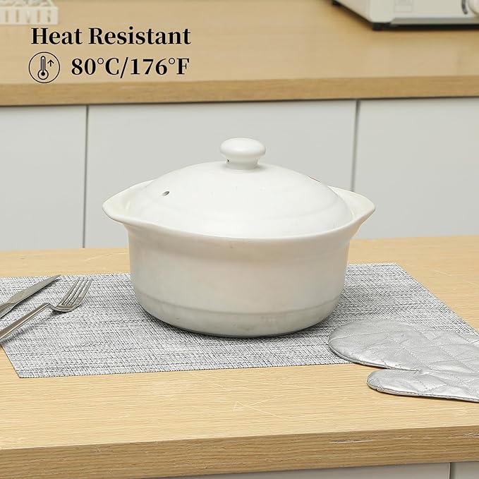 Leetaltree Linen Grey Placemats Set of 6 - Heat Resistant Non-Slip Place mats for Dining Table, Washable Durable PVC Vinyl Woven Table Mats（Linen Grey, 6）