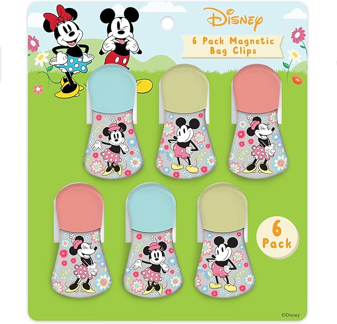 Disney Magnetic Chip Clips – Set of 6 Bag Clips for Food Storage - Mickey, Minnie, Lilo & Stitch, Winnie The Pooh – Durable Airtight Bag Chip Clips for Pantry & Fridge Use