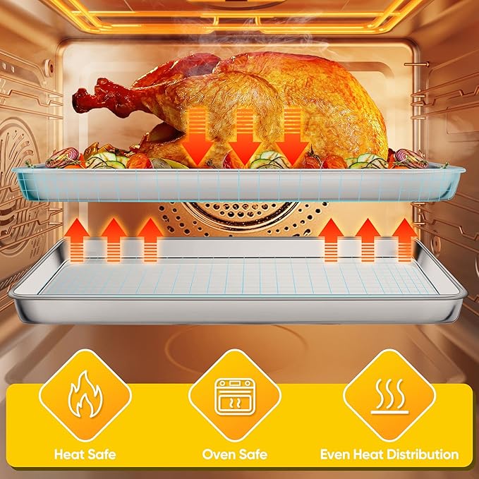 Homikit 1 Pack Baking Sheet, 18 x 13 Inches Stainless Steel Large Cookie Pan, Heavy Duty Metal Half Sheet Tray for Oven Baking Roasting Cooking, Rustproof & Nonstick, Dishwasher Safe
